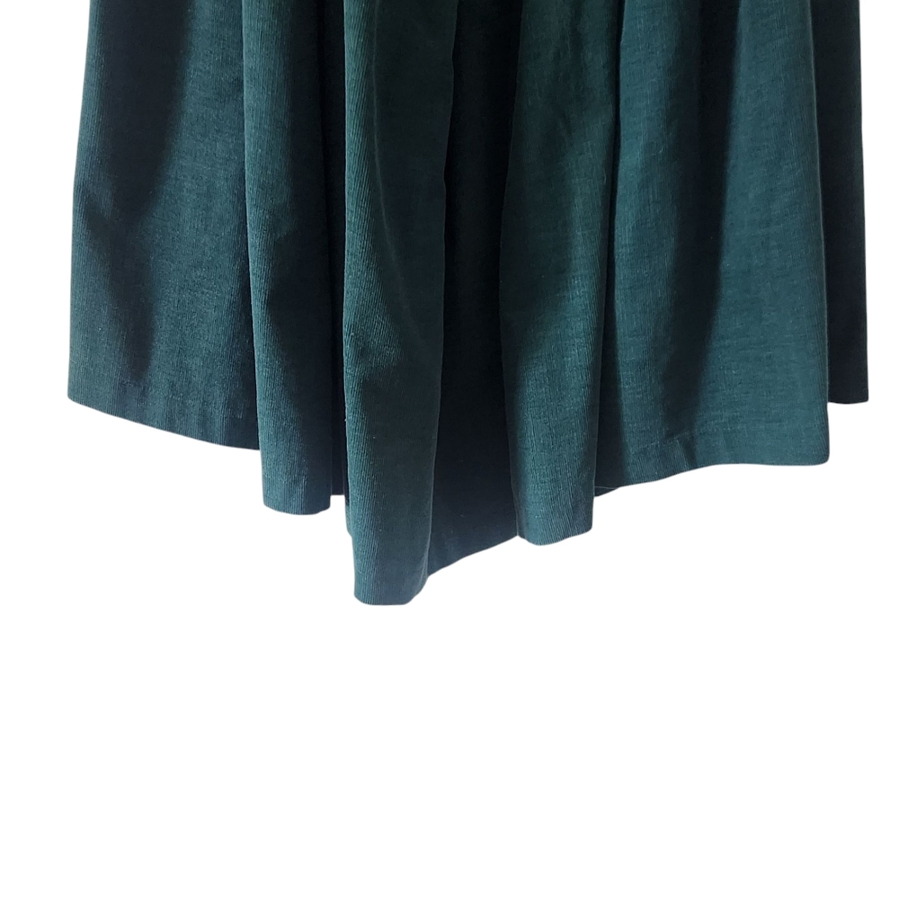 80's Norma Kamali Drop Waist Puff Sleeve Green Corduroy Button Down Dress Small - Picture 9 of 12